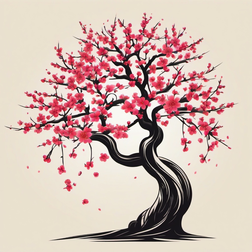 plum blossom tree tattoo  simple vector color tattoo