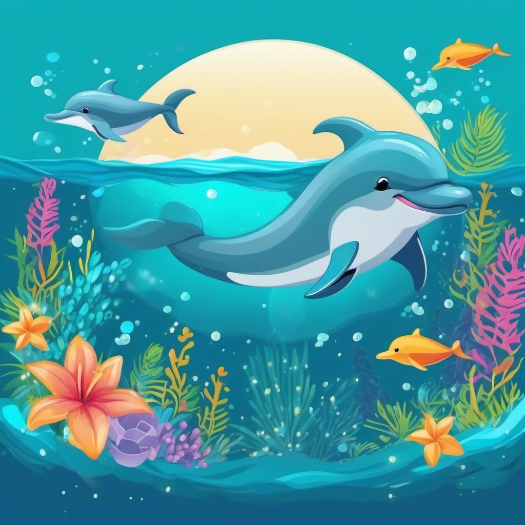 Cute Dolphin in a Turquoise Lagoon  clipart, simple