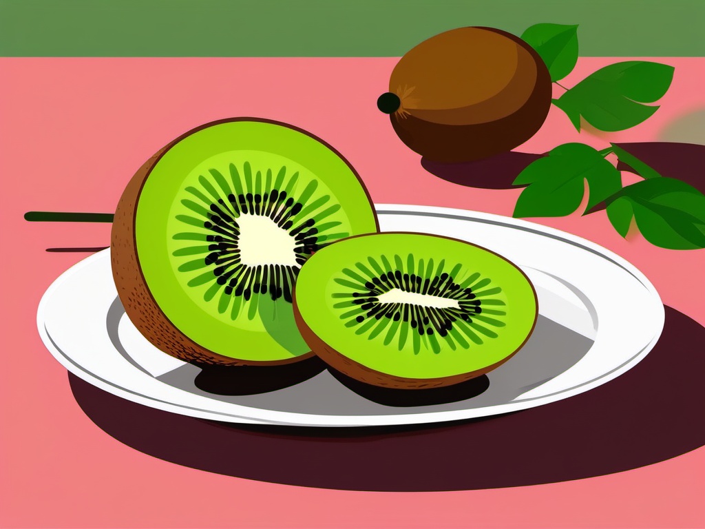 Kiwi on a Plate Clipart - A kiwi fruit sliced on a plate.  color vector clipart, minimal style