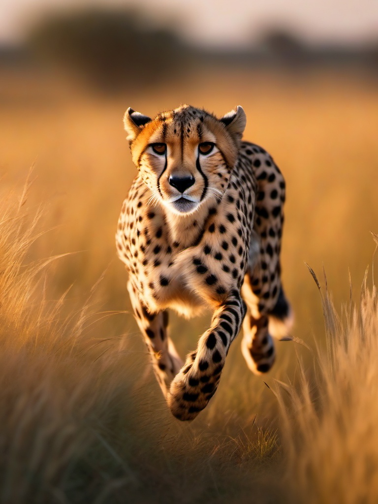 Cute Cheetah Sprinting in the African Grasslands 8k, cinematic, vivid colors