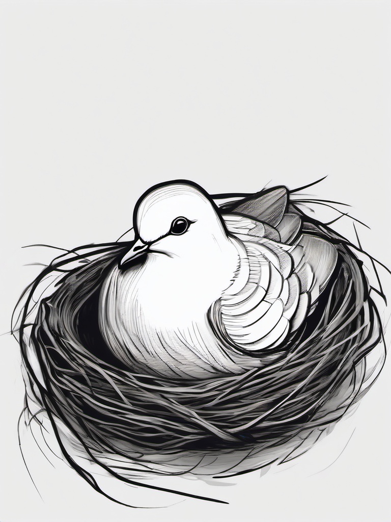 drawing of a dove in a nest  minimal rough sketch scribbles,doodles,black and white