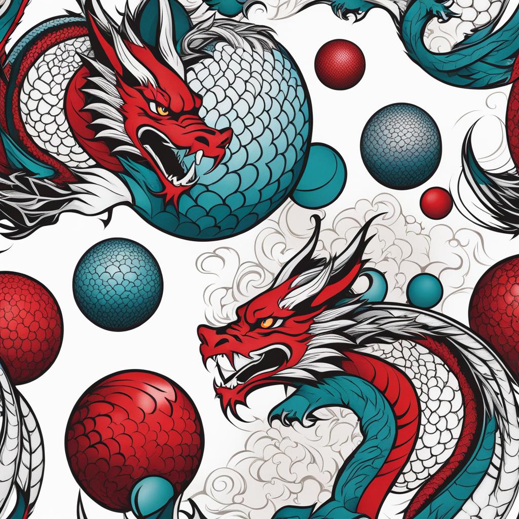 Dragon tattoo balls, Tattoos featuring dragon imagery with dragon balls.  color, tattoo style pattern, clean white background