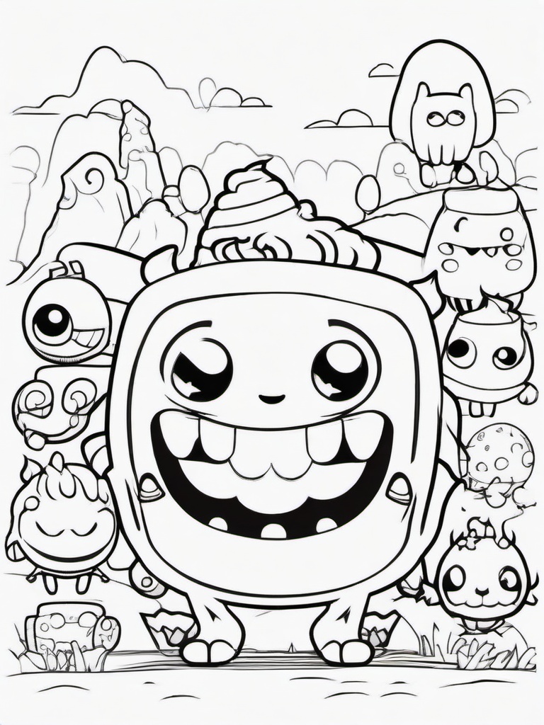 Kawaii Monster Coloring Pages - Silly Monsters with Big Grins  minimal black outline printable sheet, coloring page