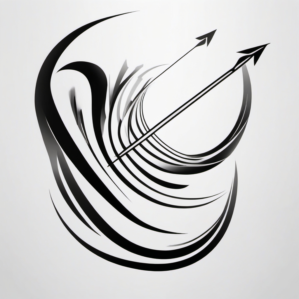 Abstract bow and arrow waves tattoo. Dynamic flow of archer's energy.  minimalist black white tattoo style