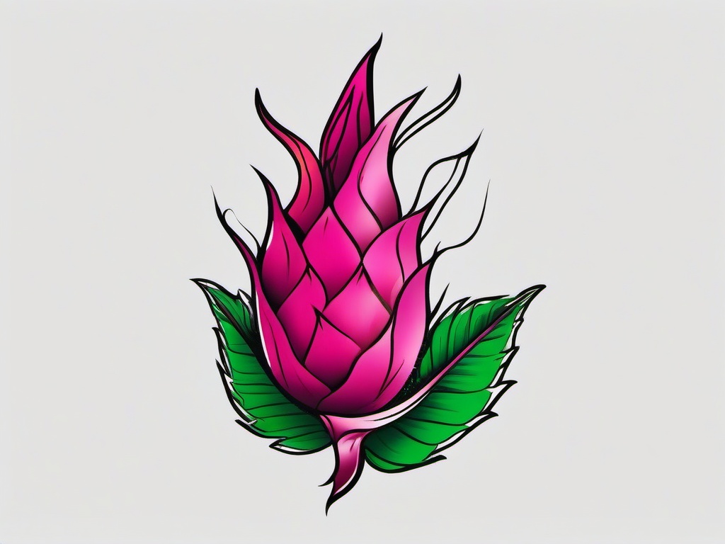 Dragon Fruit Tattoo - Unique and vibrant tattoo inspired by dragon fruit.  simple color tattoo,minimalist,white background