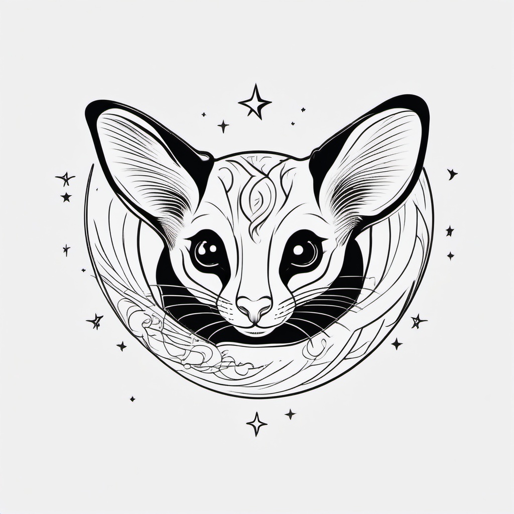 Sugar Glider Tattoo - Cute sugar glider gliding through the night sky  few color tattoo design, simple line art, design clean white background