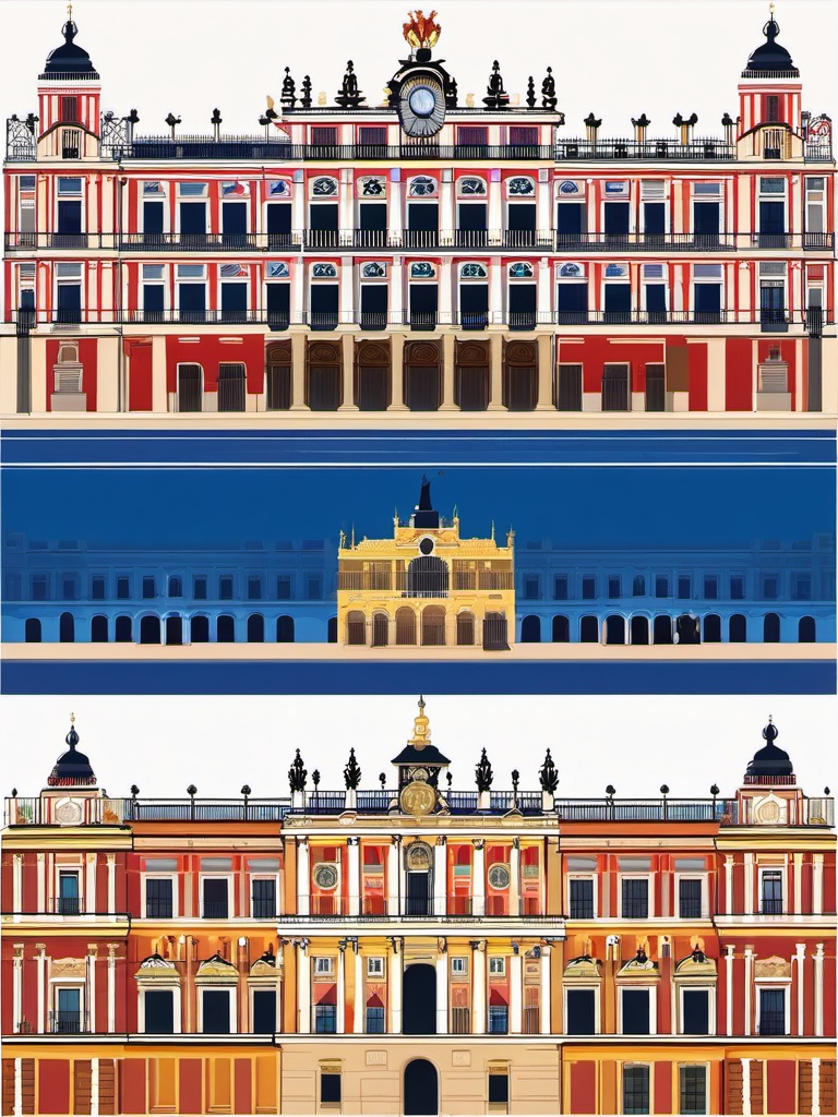 Madrid clipart - Royal Palace of Madrid and Plaza Mayor, ,color clipart vector style