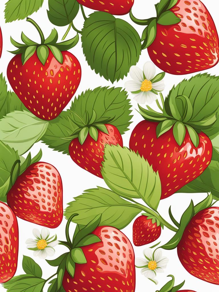 strawberry clipart: sweet strawberry ripening in a lush garden. 