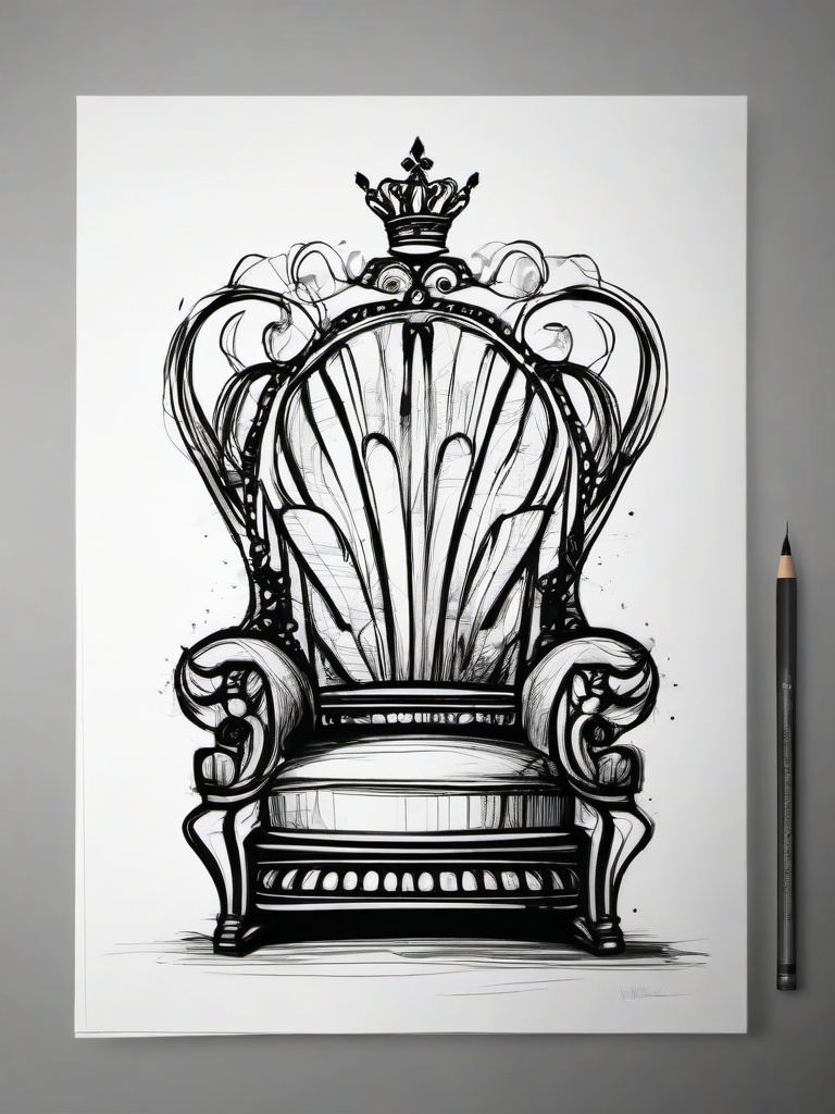 drawing of a crown on a throne  minimal rough sketch scribbles,doodles,black and white