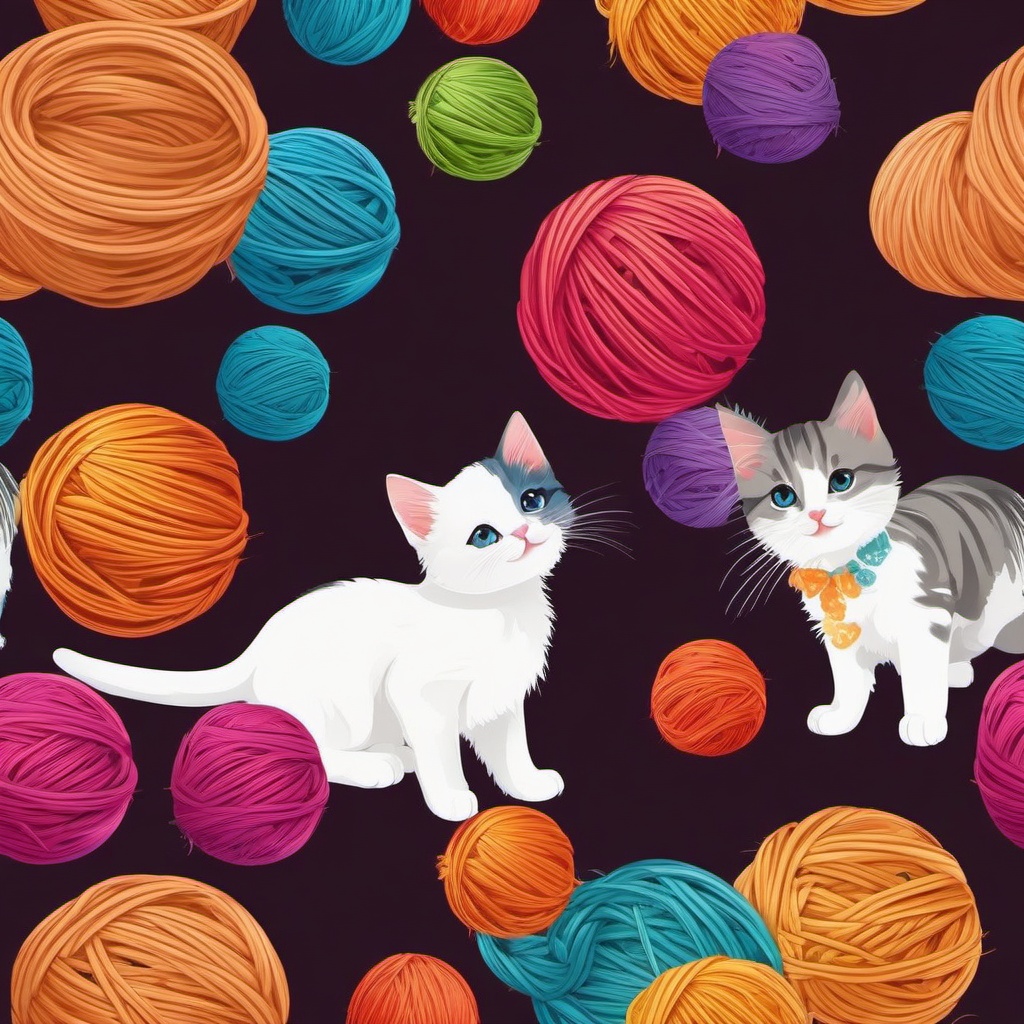 Cute Wallpapers - Adorable Kittens Playing with Yarn Balls wallpaper splash art, vibrant colors, intricate patterns