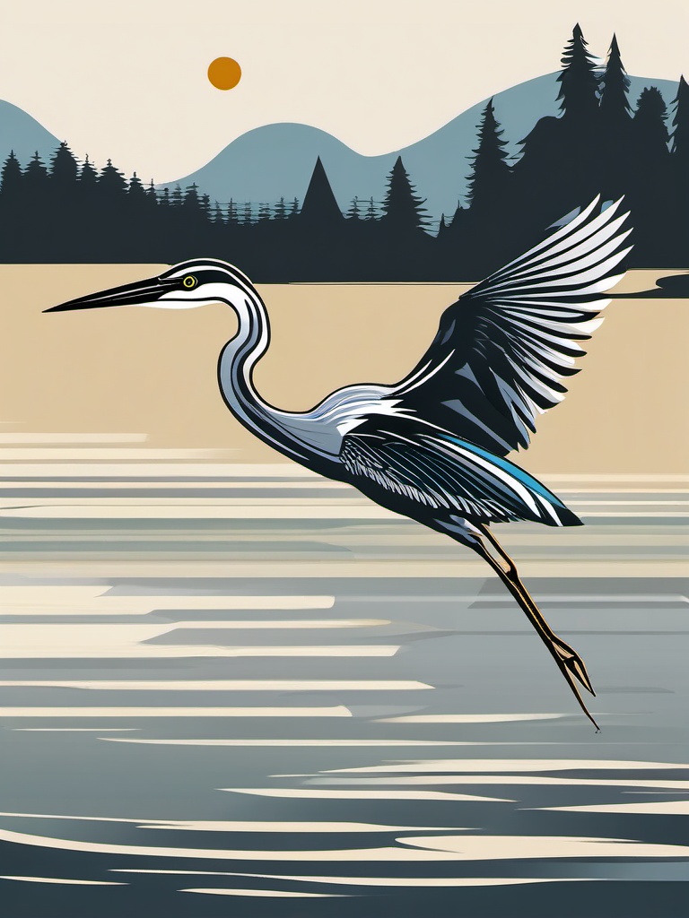 Heron clipart - Wading bird with long legs and wings in flight, ,color clipart vector style