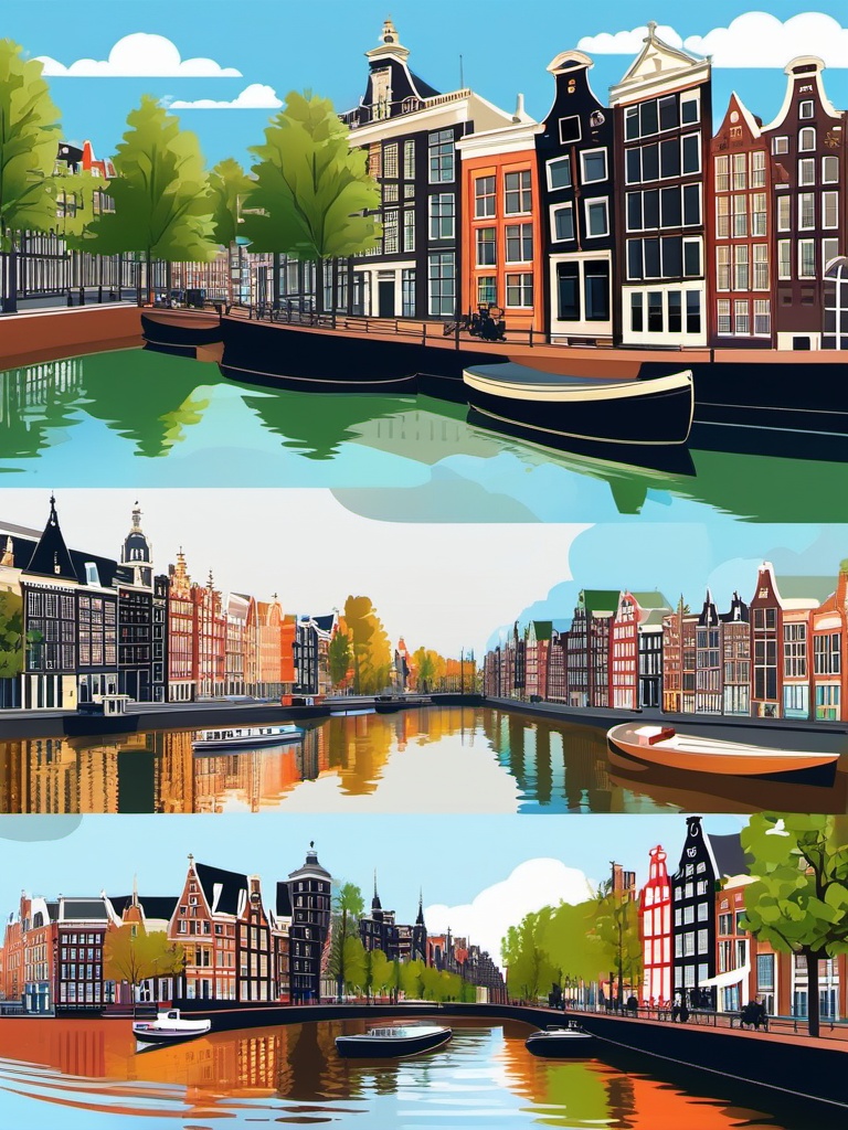 Amsterdam clipart - Rijksmuseum and Amsterdam canals, ,color clipart vector style