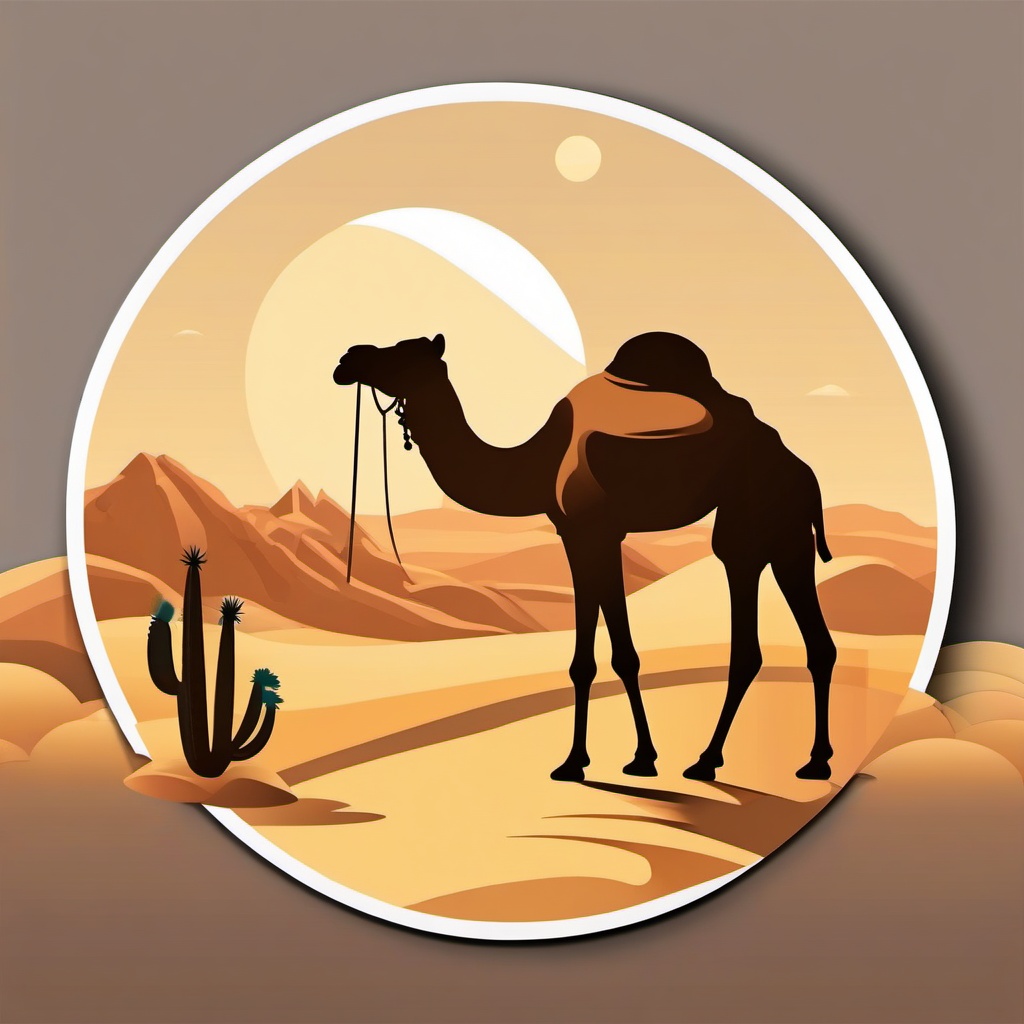 Desert Oasis and Camel Emoji Sticker - Oasis relaxation, , sticker vector art, minimalist design