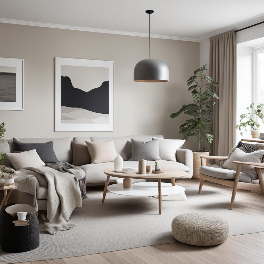 scandinavian living room with clean lines and a neutral color palette. 