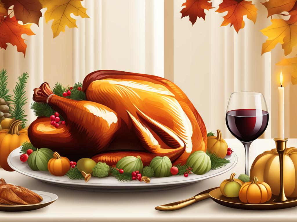 happy thanksgiving clipart - a sumptuous thanksgiving turkey, golden and succulent, on a festive dining table 