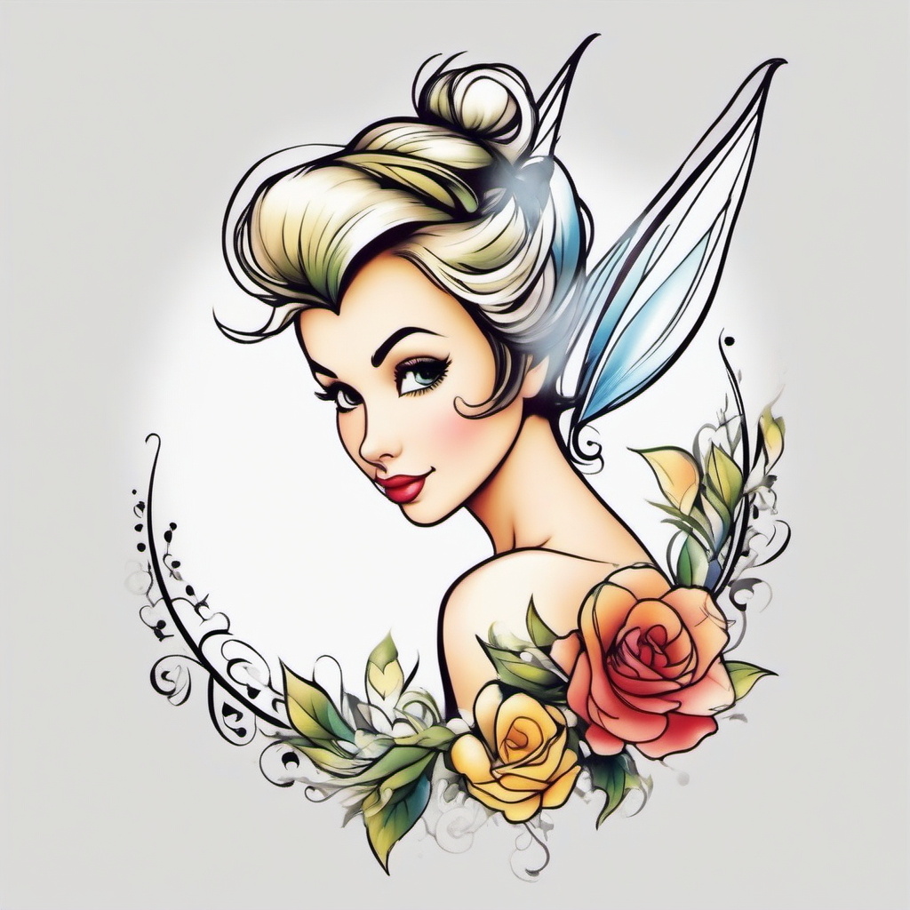 disney tinkerbell tattoo  simple color tattoo style,white background