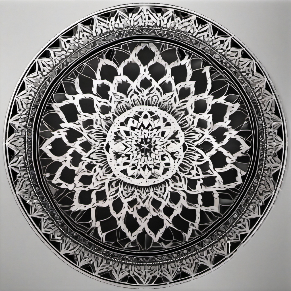 Mirror Mosaic Mandala - Infuse the elegance of a mandala with the reflective allure of a mirror mosaic in a tattoo.  minimal tattoo style, white background