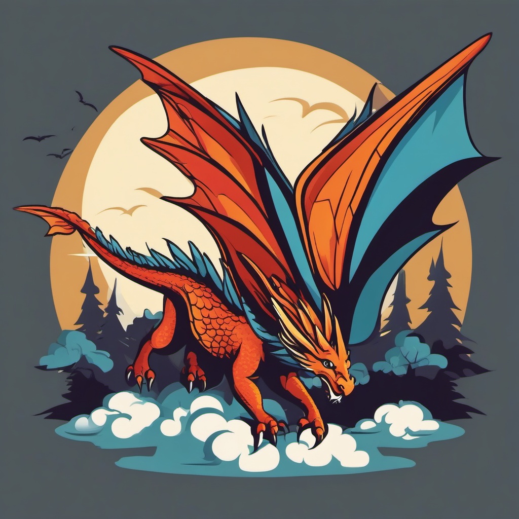 Dragon clipart - Mythical creature with wings and fierce flight, ,color clipart vector style