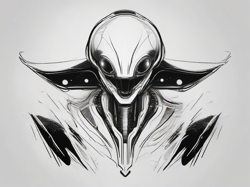 drawing of alien  minimal rough scribbles,doodles,black and white