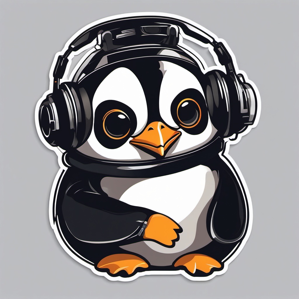 Penguin DJ Sticker - A penguin DJ spinning tunes with headphones. ,vector color sticker art,minimal