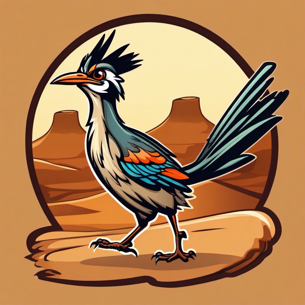 Roadrunner cartoon - fast-running desert bird  cartoon sticker style