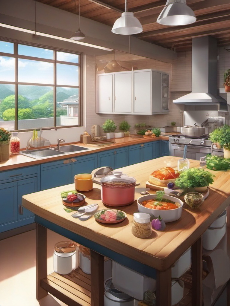 Bustling anime kitchen. anime, wallpaper, background, anime key visual, japanese manga