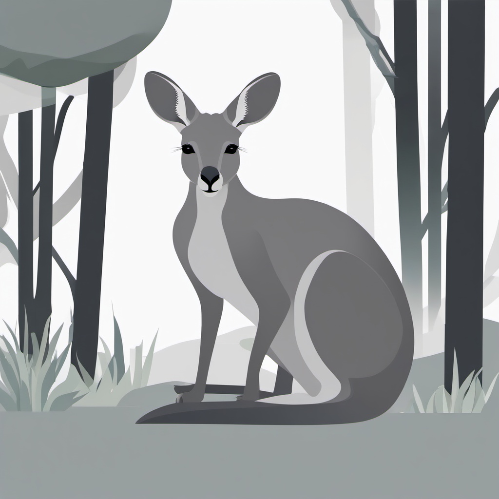 Gray Kangaroo Clip Art - Gray kangaroo resting in the shade,  color vector clipart, minimal style