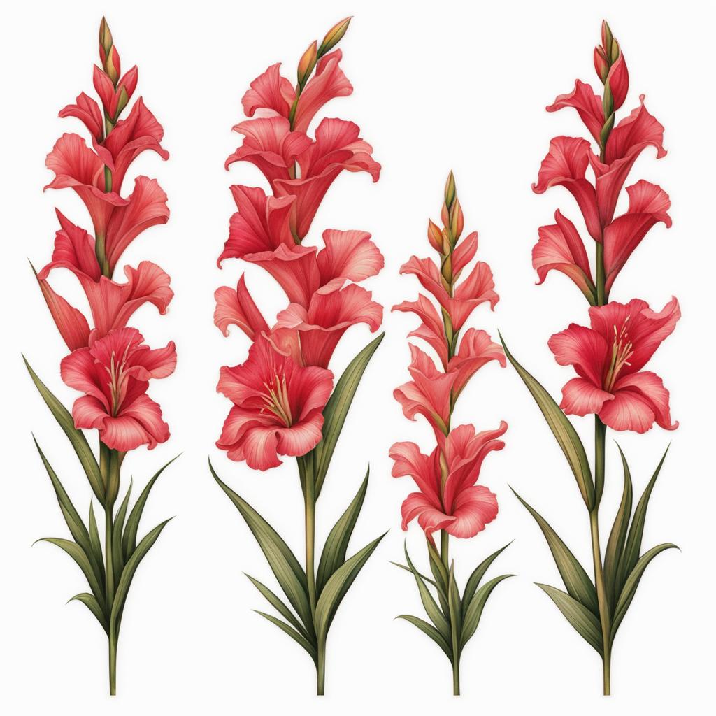 Gladiolus tattoo, Tattoos inspired by the tall and vibrant gladiolus flower. colors, tattoo patterns, clean white background