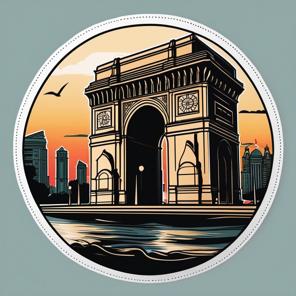 Mumbai Gateway of India sticker- Iconic arch monument on the Mumbai waterfront, , sticker vector art, minimalist design