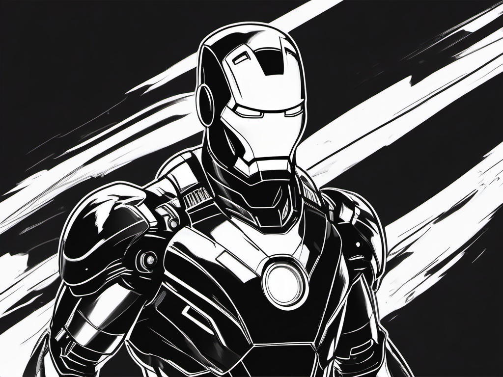 drawing of Iron Man in his suit  minimal rough sketch scribbles,doodles,black and white