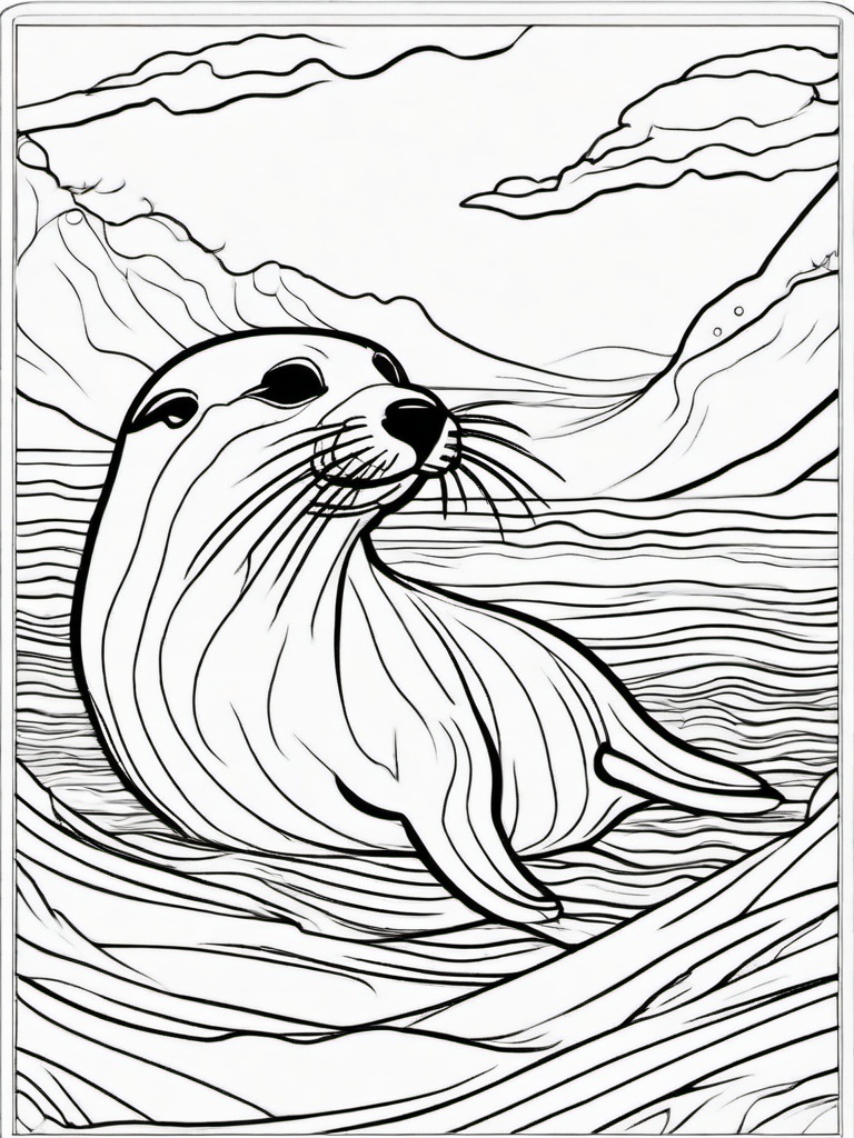 Seal Coloring Pages - Flippered Mammal in Cold Oceans  black outline printable sheet, coloring page