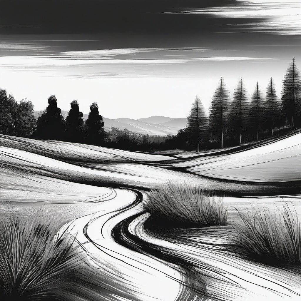 easy drawing of landscape  minimal rough sketch scribbles,doodles,black and white