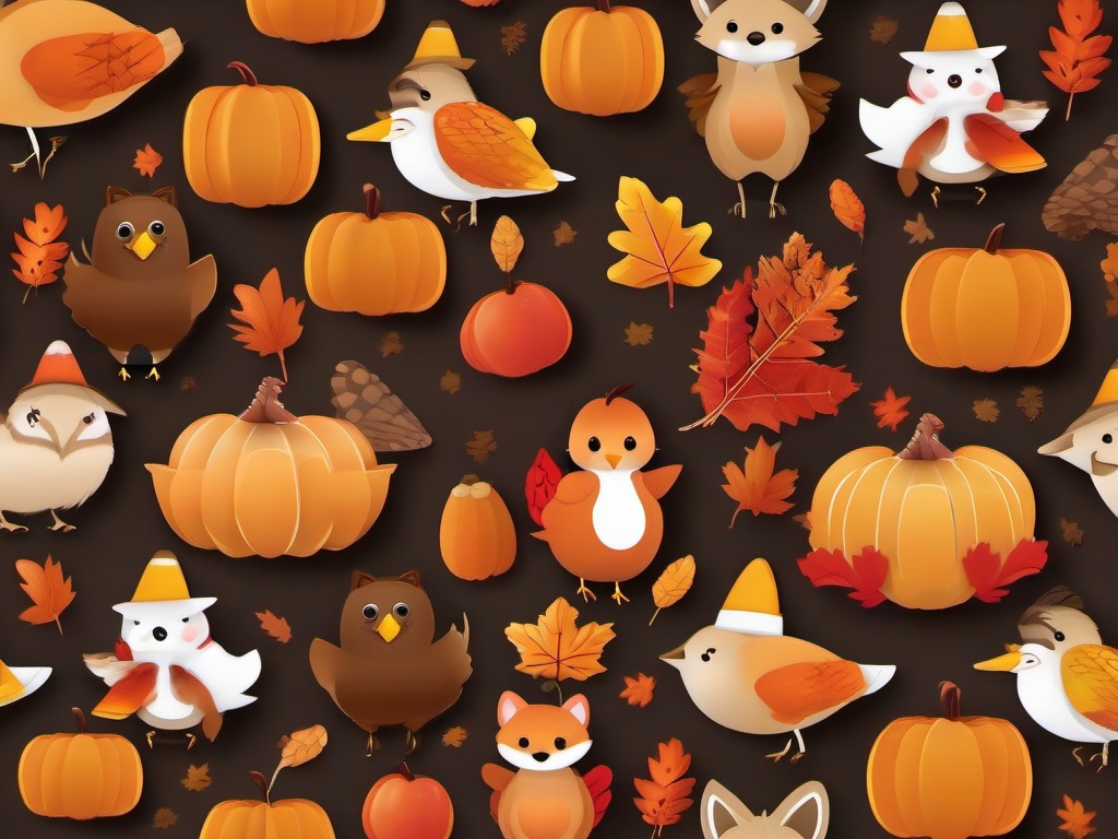 Thanksgiving Wallpaper-A playful Thanksgiving design, featuring cute animal characters dressed in Thanksgiving costumes.  aesthetic background wallpaper