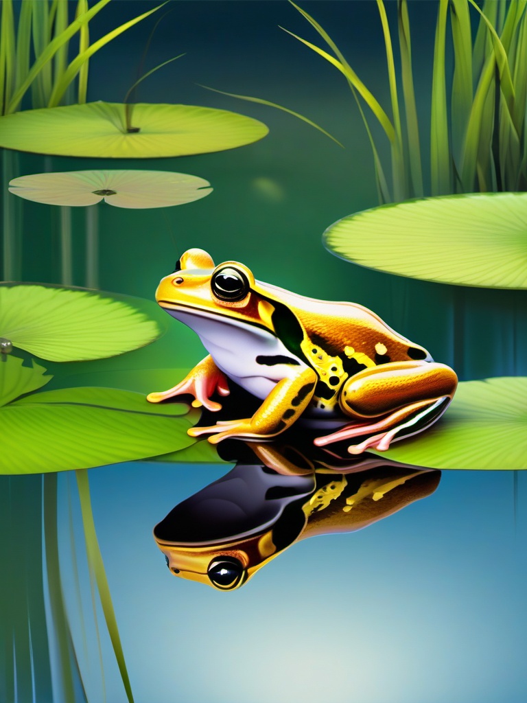 Frog Clipart in a Pond,Colorful frog in a peaceful pond, a symbol of transformation and harmony. 