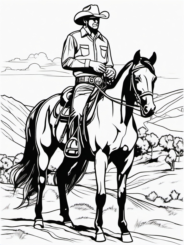 Western Horse Coloring Pages - Cowboy Horse Ready for Adventure  minimal black outline printable sheet, coloring page