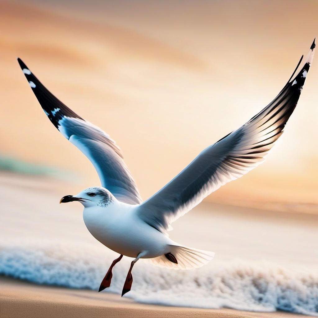 Seagull Tattoo - Seagull flying low over the sandy beach  color tattoo design, clean white background