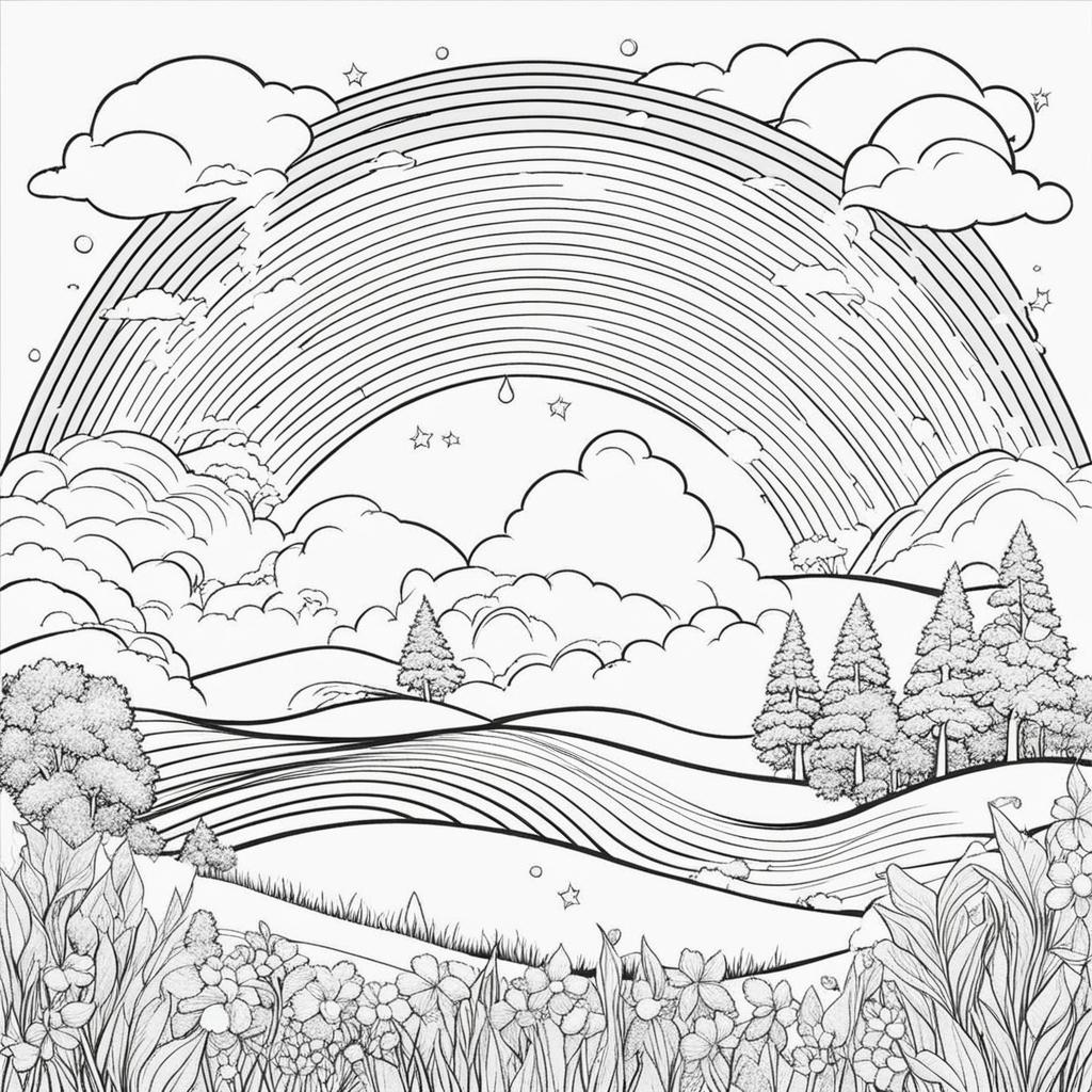 rainbow coloring pages - a rainbow appears after a refreshing rain shower. 