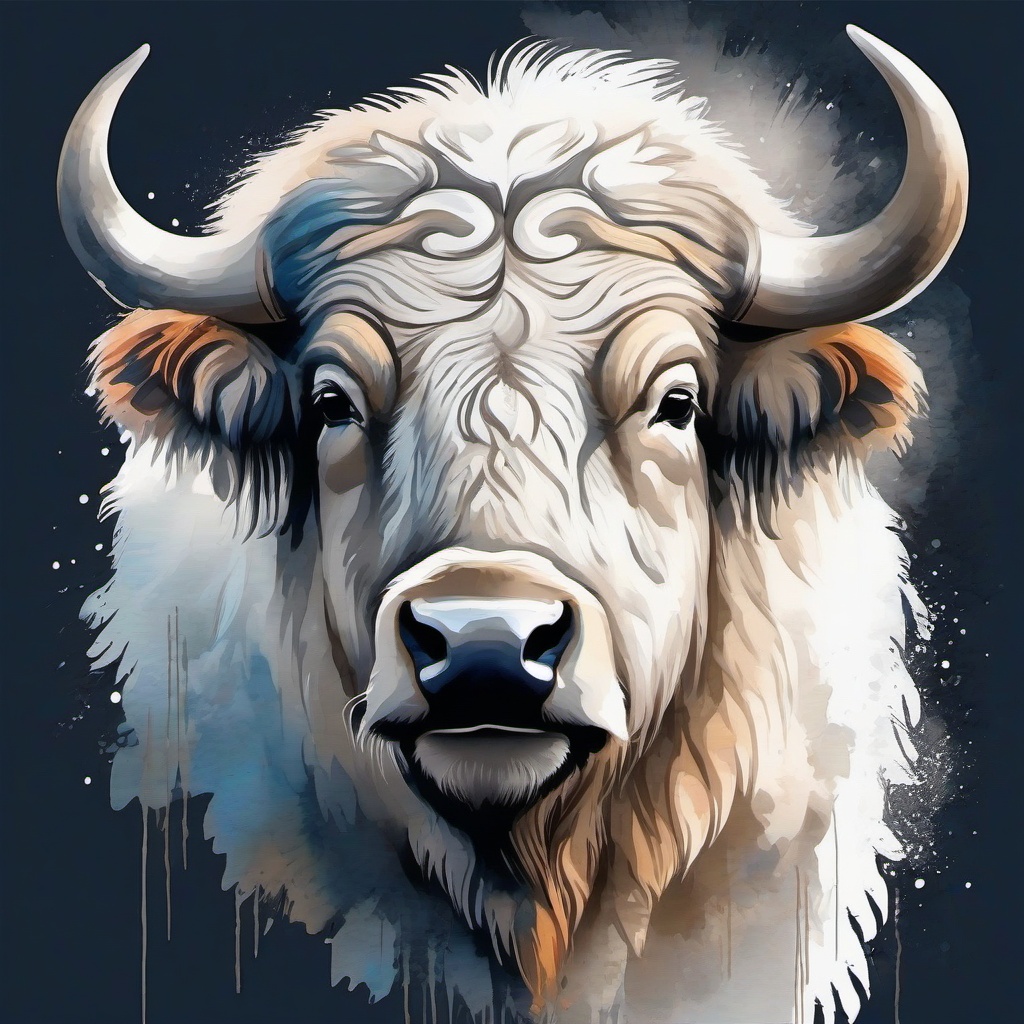 Tribal White Native American Bison watercolor style