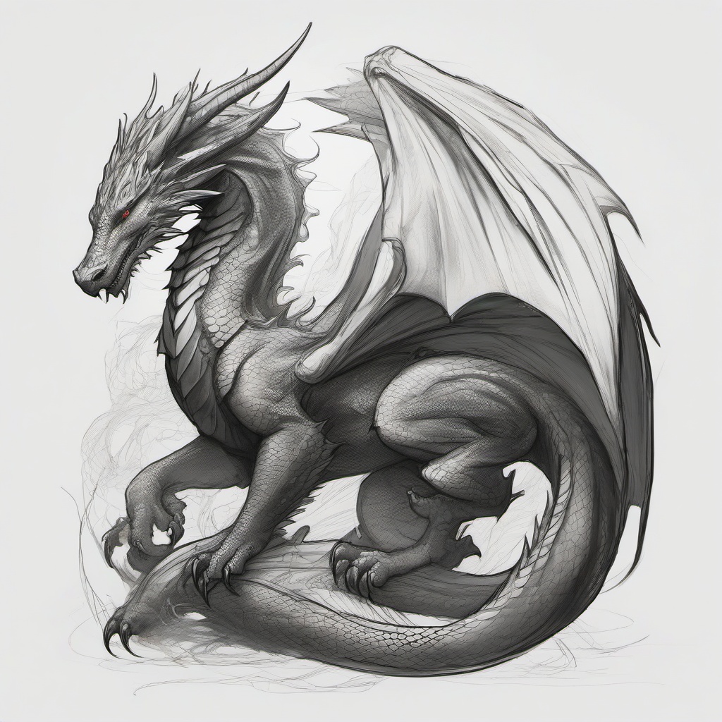 drawing of a full-body dragon curled around a knight  minimal rough sketch scribbles,doodles,black and white