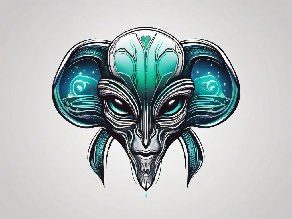 Alien Head Tattoo - Bold representation of extraterrestrial enigma.  simple color tattoo,vector style,white background