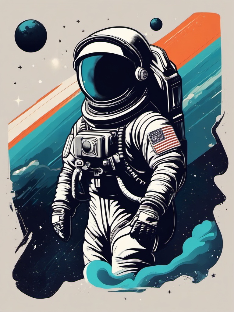 Retro Astronaut Vibes - Design a t-shirt inspired by the timeless appeal of astronauts. , vector art, splash art, retro t shirt design