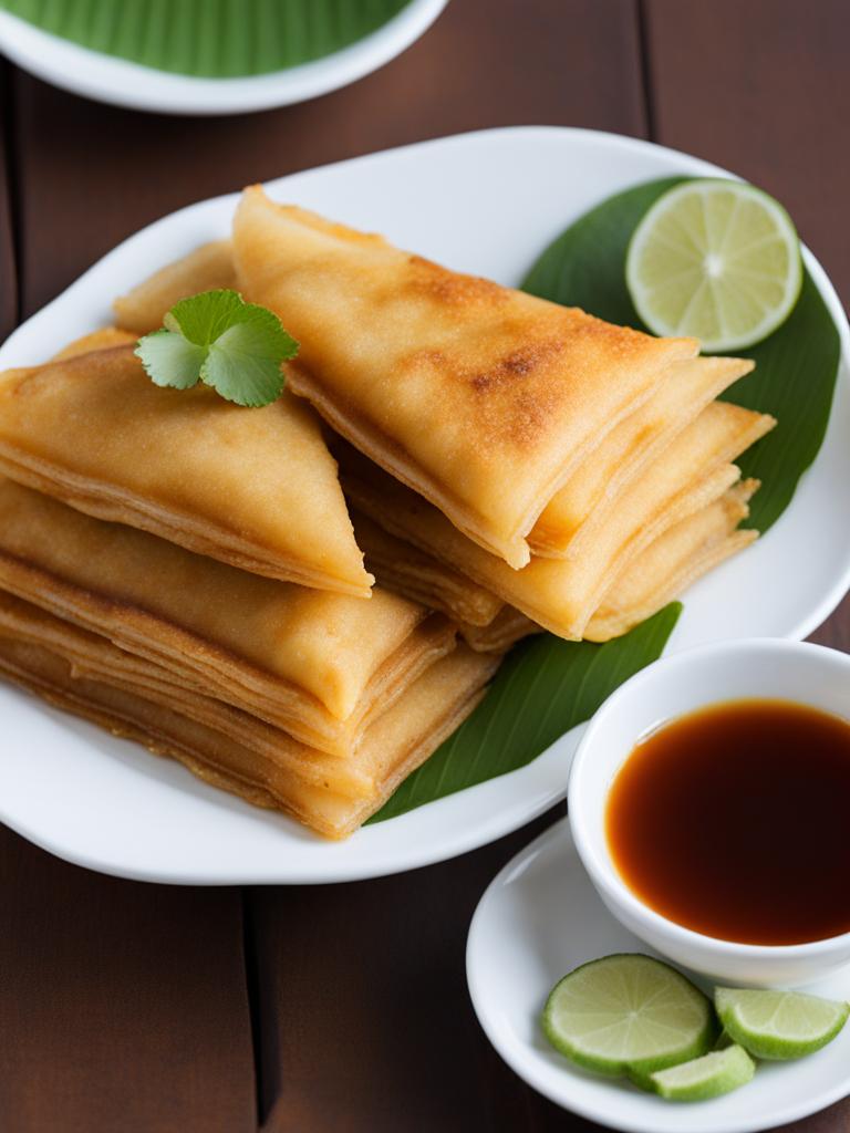 khanom buang, thai crispy pancakes filled with sweet or savory toppings. 