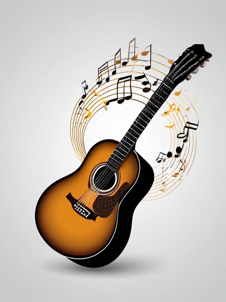 Acoustic guitar with musical notes sticker, Melodic , sticker vector art, minimalist design