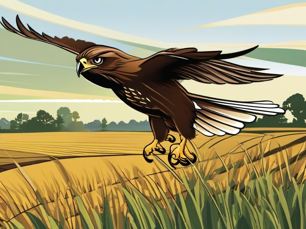 Hawk Cartoon - Cartoon of hawk swooping over a field  