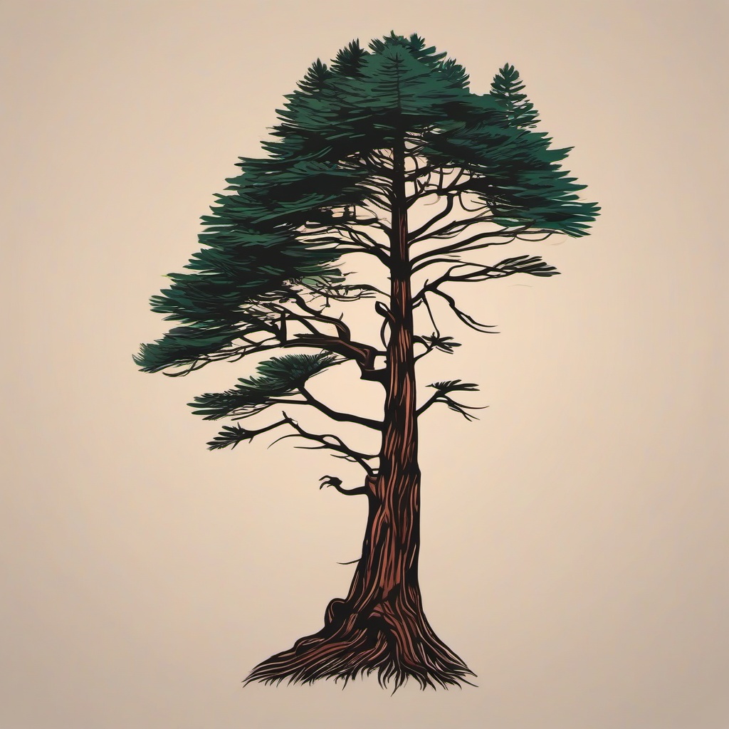 minimalist redwood tree tattoo  simple vector color tattoo