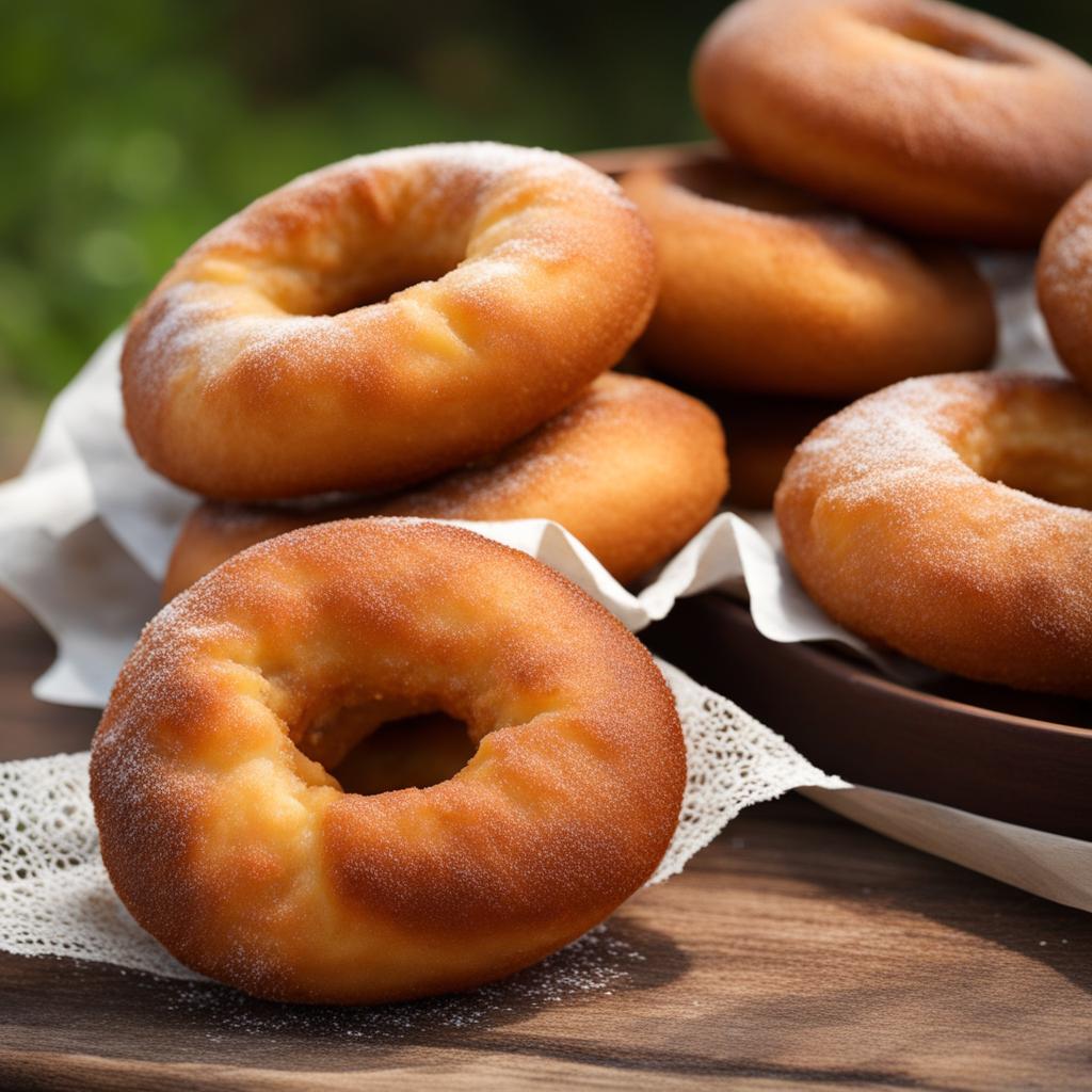 papanasi, romanian fried doughnuts, enjoyed at a rustic village fair in transylvania. 