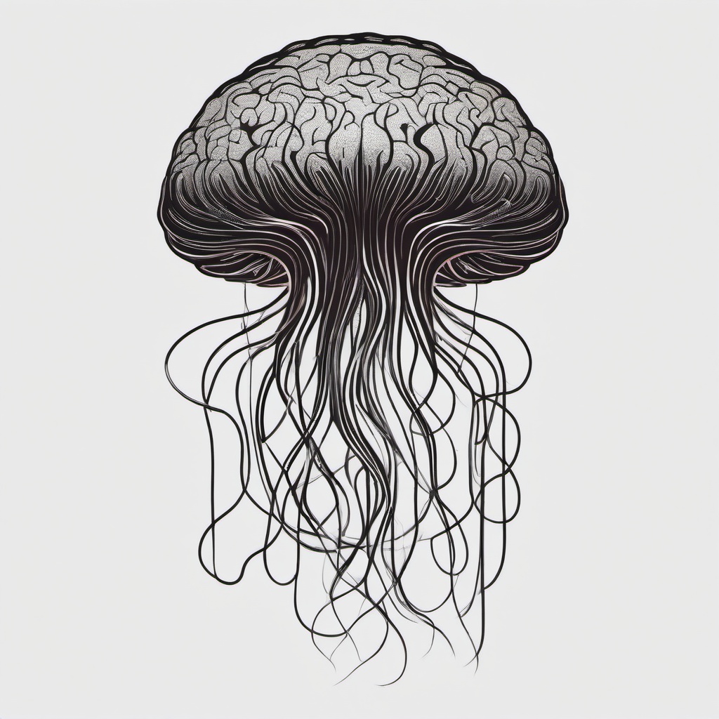 Brain Jellyfish Tattoo - Merge the mystical with the cerebral in a unique design.  minimalist color tattoo, vector