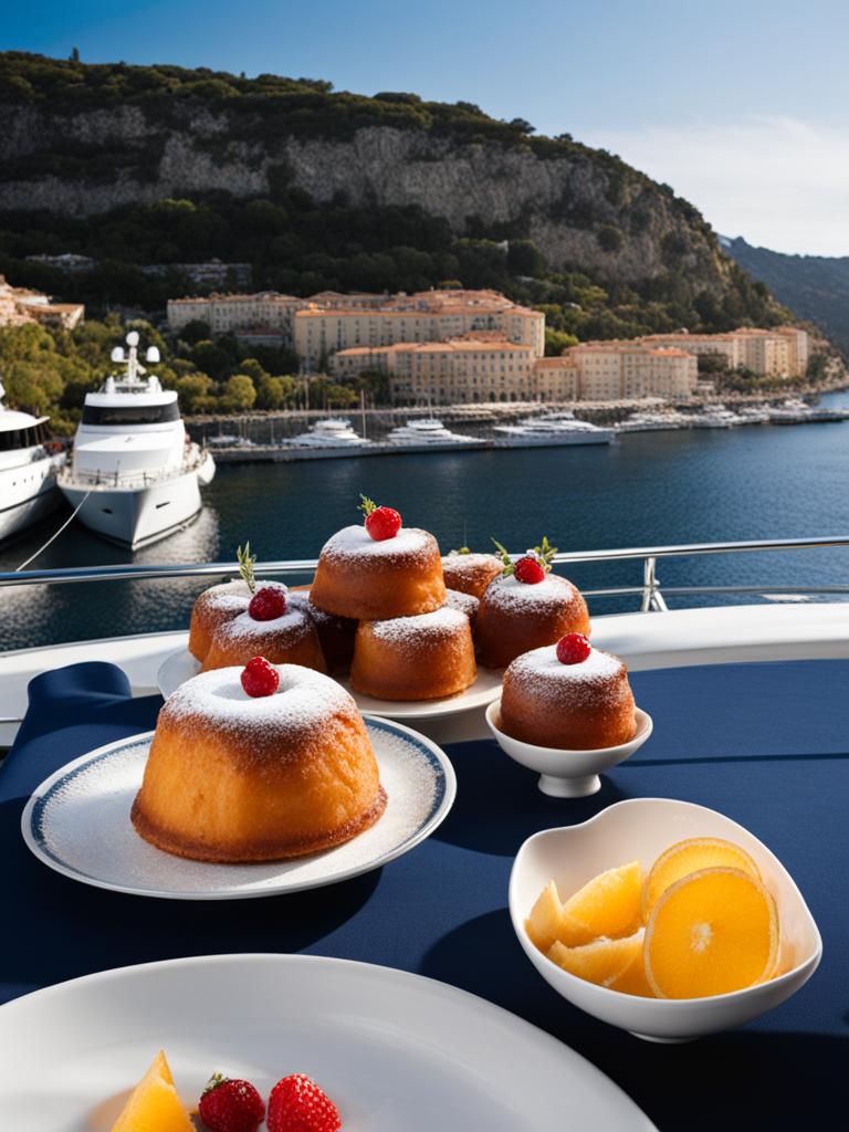 baba au rhum, a french rum-soaked cake, devoured on the deck of a luxury yacht in the french riviera. 