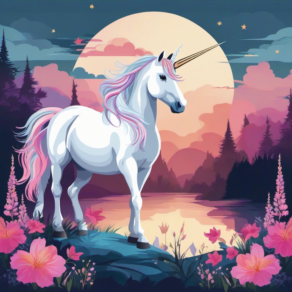 Unicorn clipart - unicorn in a fantasy landscape  