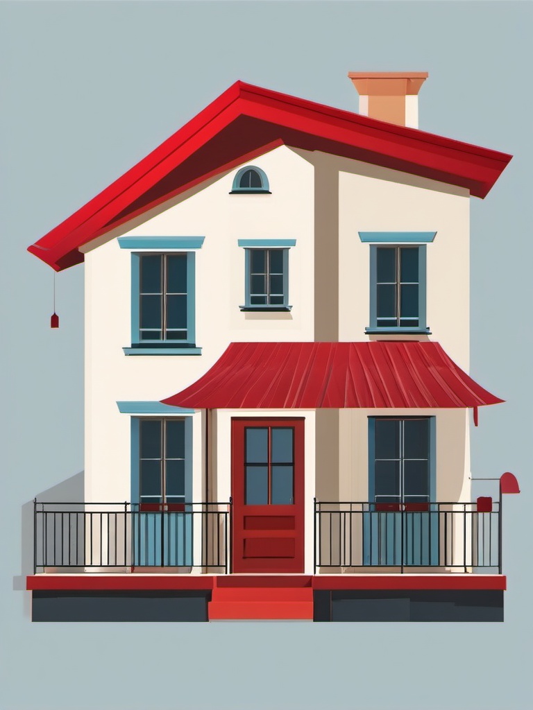 House Clipart - A charming house with a red roof.  color clipart, minimalist, vector art, 